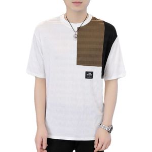 Youth Short T-shirt Summer Pure Cotton Brand Instagram Trendy Patchwork Half Sleeved Beggar Top for Men's Casual Wear