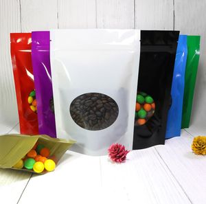 16x22cm Variedade de Cores Mylar Brilhante Stand up Zip Lock Bolsa Bolsa Com Janela Frontal Redonda Whole9172875