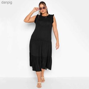 Urban Sexy Dresses Großes trägerloses Sommer-Elegantes großes Kittelkleid für Damen mit Rüschen, lange Flamme, einzigartiges Tank-Kleid, lässiges Strandkleid, 8XL, Y240402