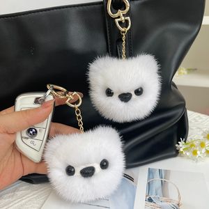 Bonito real genuíno pele de vison cão filhote de cachorro saco charme chaveiro bolsa carro telefone pingente crianças boneca brinquedos