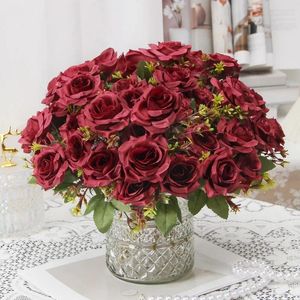 Decorative Flowers Home Decor Artificial Silk Fragrant Honey Roses Bouquet Shopping Mall Decoration Fake Flower Bean Paste Red Rose Floral