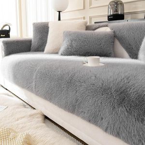 Stol täcker mink plysch soffa täcker vinter varmt förtjockas l-formad soffa matta icke-halkhanddukslippor för vardagsrumshem