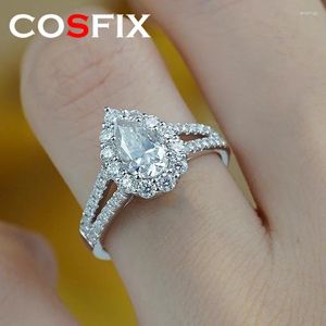Cluster Rings COSFIX Real D Color Women's Moissanite 5 8mm Pear Cut Full For Women S925 Silver Wedding