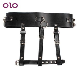 OLO Female Masturbator Forced Orgasm Belt Harness Strap PU Leather SM Bondage Sex Toys for Women Magic Wand Holder Y1912038594017