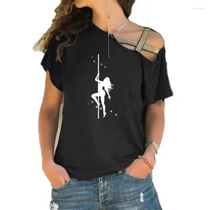 Женские футболки, женская сексуальная рубашка для танцев на шесте со звездами для девочек, женская модная футболка с коротким рукавом, нерегулярные повязочные футболки с перекрещенными повязками