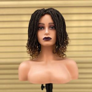 Wigs Box Braided Wigs For Black Women Heat Resistant Crochet Kinky 2 Twist Ombre Blonde African Synthetic Short Bob Braiding Hair Wig