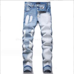 Men's Jeans 2024 New Blue Polished White Street Plaid Small Straight Leg Stretch Taper Men's Jeans Trendy PURPLE BRAND JEANS