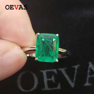 Oevas Solid 925 Sterling Silver Wedding Rings للنساء اللامع الزمرد العالي من الكربون الماسي حفلة الخطوبة الهدية 221T