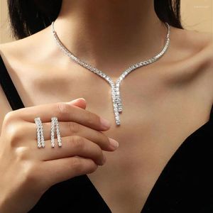 Necklace Earrings Set 1 Elegant Bridal Rust-proof Stud Shiny Decoration Wedding Shining Cubic Zirconia