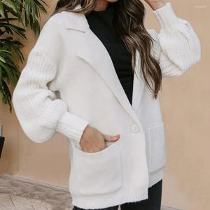 Women's Jackets Women Solid Color Coat Spring Cozy Knitted Fall Winter Thick Warm Single Button Cardigan With Lantern Sleeves