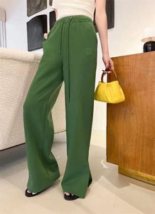 Moda feminina perna larga solta calças casuais verde preto capris primavera verão estilo de rua diário cordão plazza mulheres designer de luxo pant