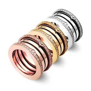 Aço titânio Hot Fashiion Eleastic Marca de luxo casamento 3 cores anéis de primavera para mulheres joias Versão amplaO mais recente anel de amor em ouro 18k