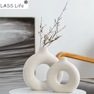 Vase Nordic Minimalist Ceramic Vase Arnamentsクラフトドライフラワークリエイティブフローラルポットリビングルームテレビキャビネットデスクトップ装飾