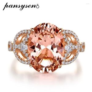 Anéis de Cluster Pansysen Vintage 925 Sterling Silver 5ct Oval Criado Morganite Diamante Casamento Anel de Noivado Luxo Fine Jewelry Atacado