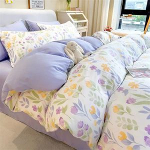 Set di biancheria da letto in cotone e lino con motivo floreale carino set di quattro pezzi dormitorio casa lenzuolo copripiumino federa tre pezzi