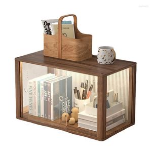 Kitchen Storage Desktop Solid Wood Display Stand Household Acrylic Dust Proof Door Office Simple Cosmetics Small Shelf