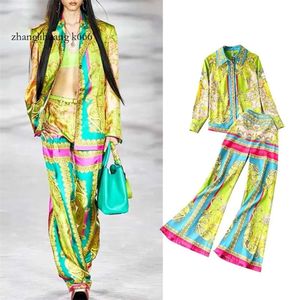 Piece Women's Two 2024 Pants Designer Runway Spring Suits Long Sleeve Printed Shirt and Wide Ben Gent Woman Clothes Trouser SL409 220912