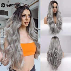Wigs Long Wavy Synthetic Wigs Black to Gray Ombre Hair Wigs Middle Part for Afro Women Cosplay Daily Natural Wigs Heat Resistant Wigs