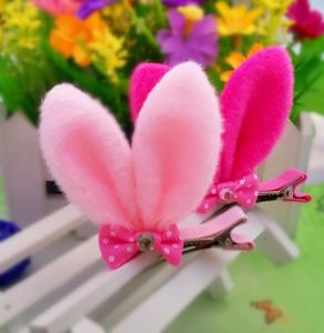 Girls Plush Cotton Solid Rabbit Ear Hair Clip With Bow Girls Hair Accessories Resign Diamond Lovely Hair clip9062095