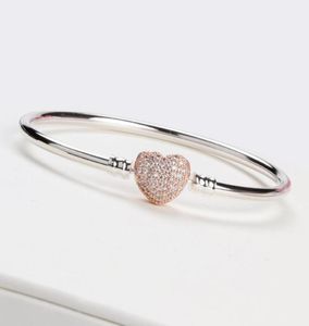 NEW Rose Gold Heart CZ Diamond Bangle Bracelet Set Original Box for 925 Sterling Silver Women Wedding Bracelets Jewelry accessories5096872
