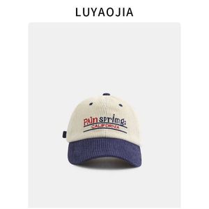 Stor midja färgblockbrev broderi corduroy hatt höst vinter vintage baseball hatt anka tunga hatt l230523
