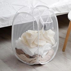 Laundry Bags Folding Basket Large Collapsible Washing Up Mesh Hamper Clothes Storage Bin With Handles