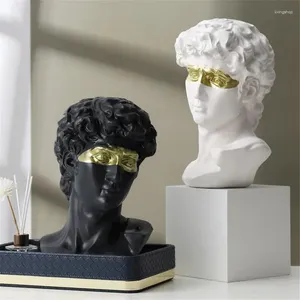 Decorative Figurines Masked David Sculpture Resin Decorat European Avatar Abstract Art Desktop Decoration Golden Blindfold Pen Holder