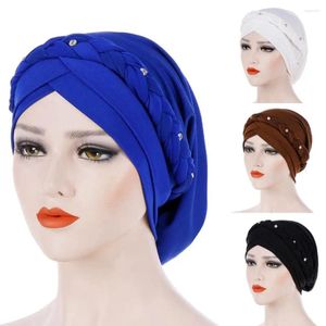 Ethnic Clothing Beanies Caps With Diamon Hair Cover Twisted Braid Turban Hat Muslim Turbante Islamic Head Scarf Women's Hijabs