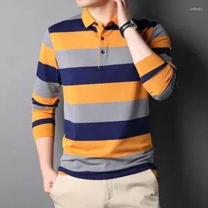 Мужские поло, мужская хлопковая полосатая рубашка поло, лето 2024, мужские рубашки с длинными рукавами