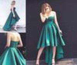 2017 Vogue High Low Hunter Green Prom Dresses Sweetheart Elastic Satin Lace Up Plus Size Size Dress Formal Cocktail Party GOWNS1688995