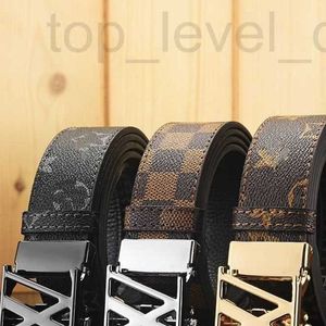 Belts designer New Men's Belt Top Layer Cowhide V-Button Business Casual Versatile Plaid Print Automatic Buckle Pants 1PKW