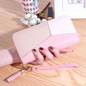 New Korean Version of The Womens Long Zipper Buckle Large Capacity Mobile Phone Bag All-match Splicing Hand Bag Wallet