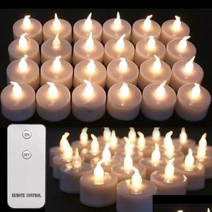 Świece 24pc Pliczające świece LED Tealights Noremoteremote Control Flimeless z baterią na wesele dom do domu Bożego Narodzenia 230919 DHTWB