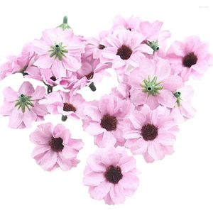 Decorative Flowers Bulk Pink Artificial Head For Wedding Home Decor DIY Fake Decoration Birthday Party Craft Wreath