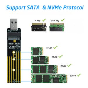 M.2 NVME USB -Adapter Dual Protocol NVME SATA M2 SSD -Board USB3.1 10 Gbit / s USB Ein Adapterwandler für M2 2230 2242 2260 2280 SSD