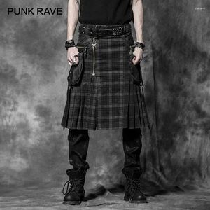 Erkek şort punk rave pantolonlar erkek moda pantolon kargo kişiliği İskoç kiltlar kontrol deseni uzun yarım etekleri