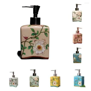 Storage Bottles Vintage Hand Soap Dispenser Chinese Style Refillable Lotion Pump Floral Porcelain Removable Ceramic Bottle