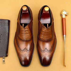 Dress Shoes Italian Mens Wedding Brogues Luxury Genuine Leather Handmade Comfortable Designer 2024 Slip On Social Man