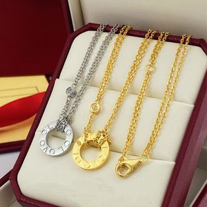 Designer de jóias amor colar duplo anel pingente casal moda europeia com diamante incrustado titânio aço corrente clavícula feminina colares ouro prata