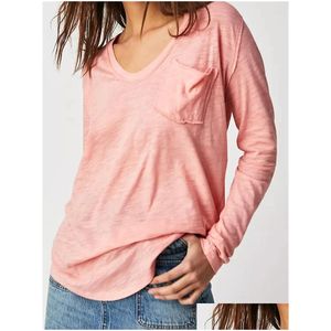 レディースTシャツTシャツChronStyle Women Loose Causal TシャツTops Deep V Neck Long Leck Long Steeve夏の秋のソリッドカラーBasic TシャツDH8ty