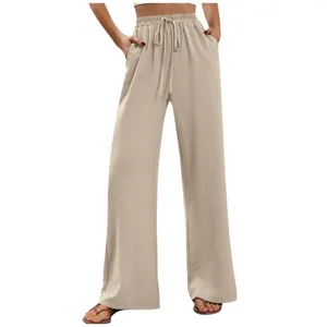 Calças femininas mulheres algodão linho moda coreana 2024 verão calças de cintura alta feminino sólido oversize sweatpants streetwear roupas