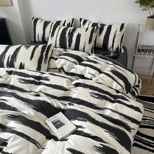 Bedding Sets Nordic Simple Cotton Four Piece Set 2024 Striped Quilt Cover 40 Thread Count All Bed Sheet Three