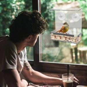 Outros suprimentos de pássaros ventosas alimentadores de janela ao ar livre jardim birdhouse montagem na parede bandeja de alimentador acrílico transparente com bandejas de comida papagaio