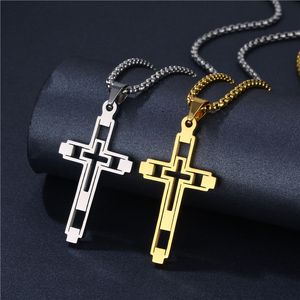 Colorless jewelry titanium steel sweater chain, simple and fashionable stainless steel necklace, hollow cross accessories for boys