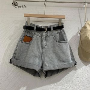 Kvinnors shorts ljusgrå denim för kvinnor sommar bomull blandar avslappnad lös hög midja a-line jeans byxor 2024