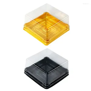 Jednorazowe zastawy stołowe plastikowe kwadratowe ciasto księżycowe pudełko pudełko jajko-jolk pojemnik na pudru złoty pakowanie pudełka księżyca i krople ślubne