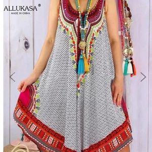 Casual Dresses 2024 Summer Fashion Printed Round Neck Loose Sleeveless Vest Ladies Dress Sweet Robe