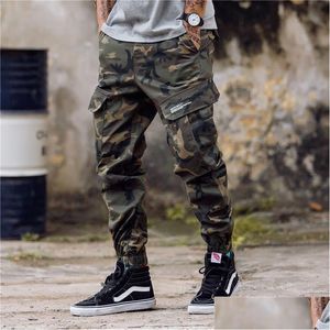 Mens Pants Streetwear Men Mti-Pocket Cargo Joggers Cotton Military Trousers Hip Hop Elasticity Sweatpants Man Storlek 28-40 Drop Deliver Dh3MW