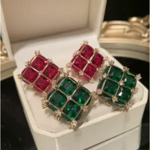 Earrings Candy Color Rice Word Cube Earrings S925 Silver Needle New Year Christmas Cube Geometric Super Flash Earrings