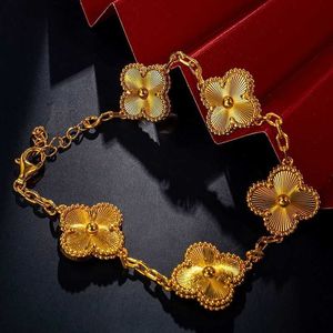 Vans Gold Обернутая серебряная точная издание Four Leaf Grass Five Flower Bracelet 999 Полный серебряный передовый легкий роскошный подарок для лучшего друга 520 Подарок для Girzc6j